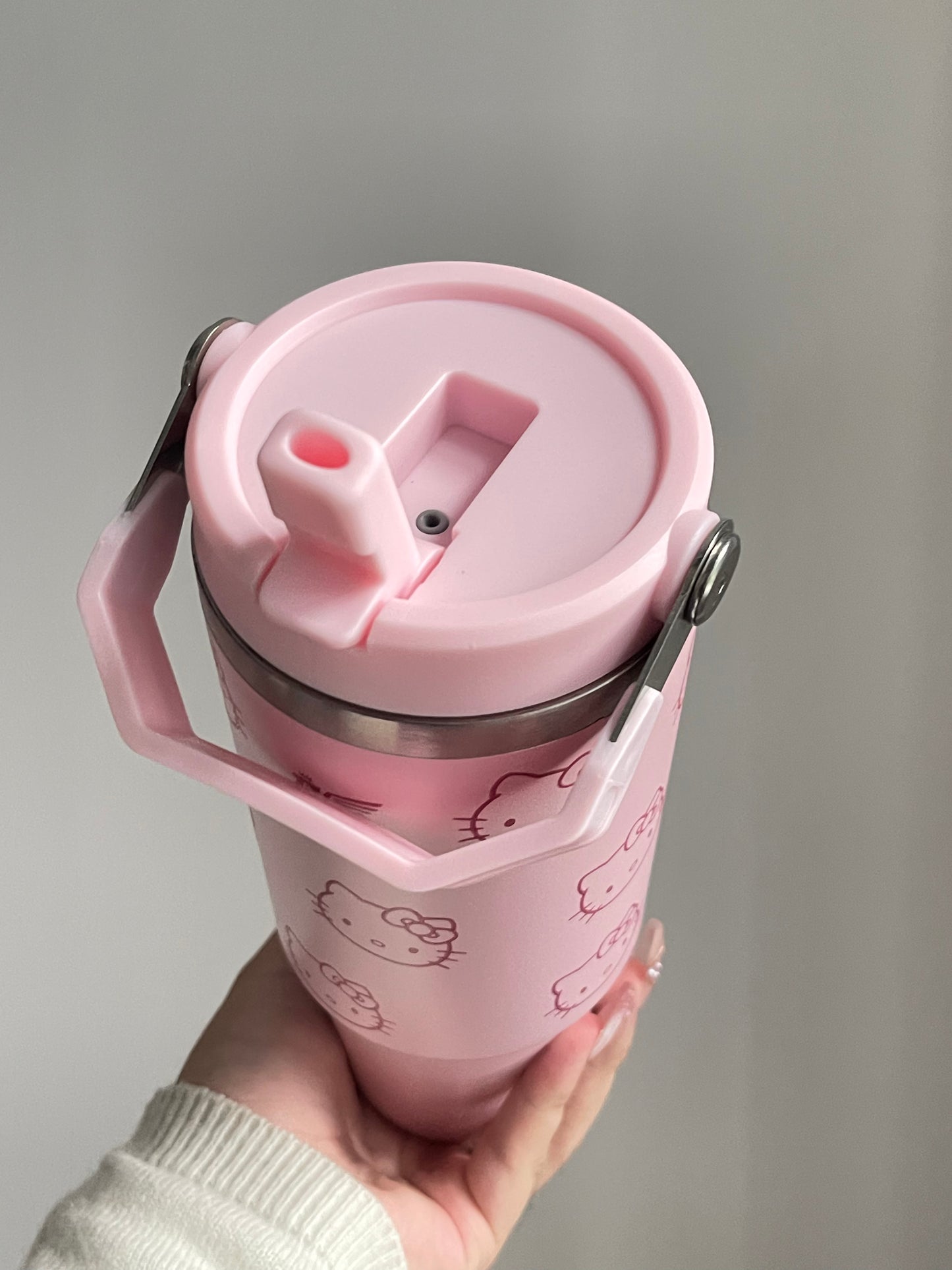 SipSweetie｜Hellokitty Rose Quartz Stainless Steel Tumbler with Straw - Vacuum Insulated Water Bottle for Home Office or Car Reusable Cup Leak Resistant Flip #0010