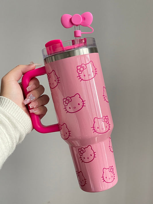 SipSweetie｜Hellokitty Pink In-Car Insulated Cup 1200 ml Tumbler with Handle Stainless Steel Insulated Cup with Lid #0007