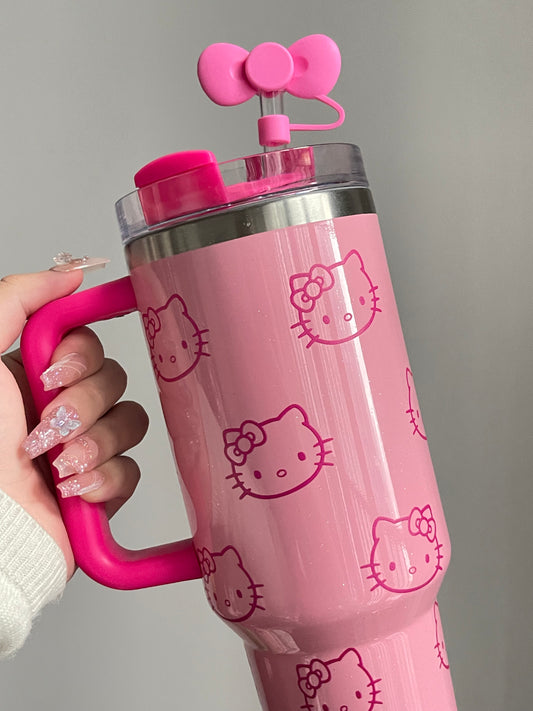 SipSweetie｜Hellokitty Pink In-Car Insulated Cup 1200 ml Tumbler with Handle Stainless Steel Insulated Cup with Lid #0007