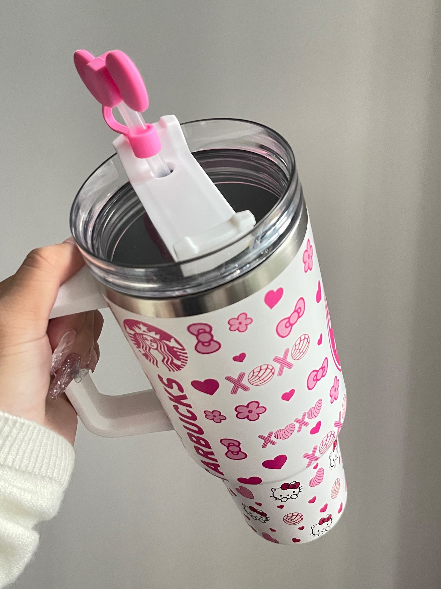 SipSweetie｜Hellokitty Starbucks Coffee In-Car Insulated Cup 1200 ml Tumbler with Handle Stainless Steel Insulated Cup with Lid #0018