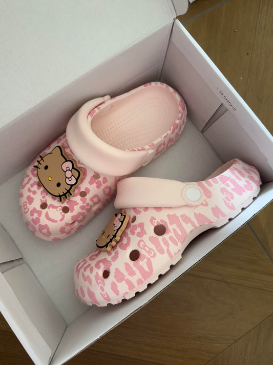 Hello Kitty Leopard Print Platform Clogs Slip on Water Shoes Casual Summer Sandals