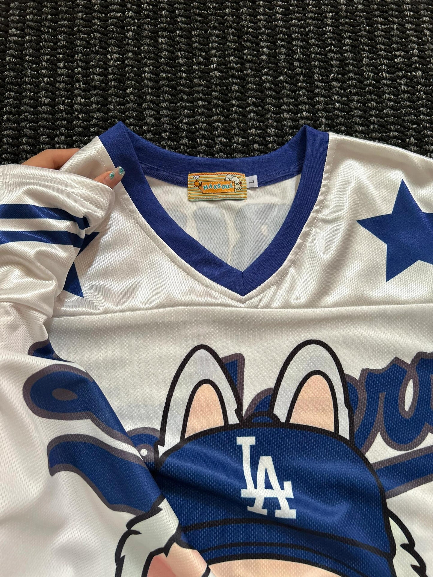 Labubu Blue Dodgers Cute Baseball Jersey Shirts Sports Uniform Summer Loose Short Sleeve Tops T-Shirts