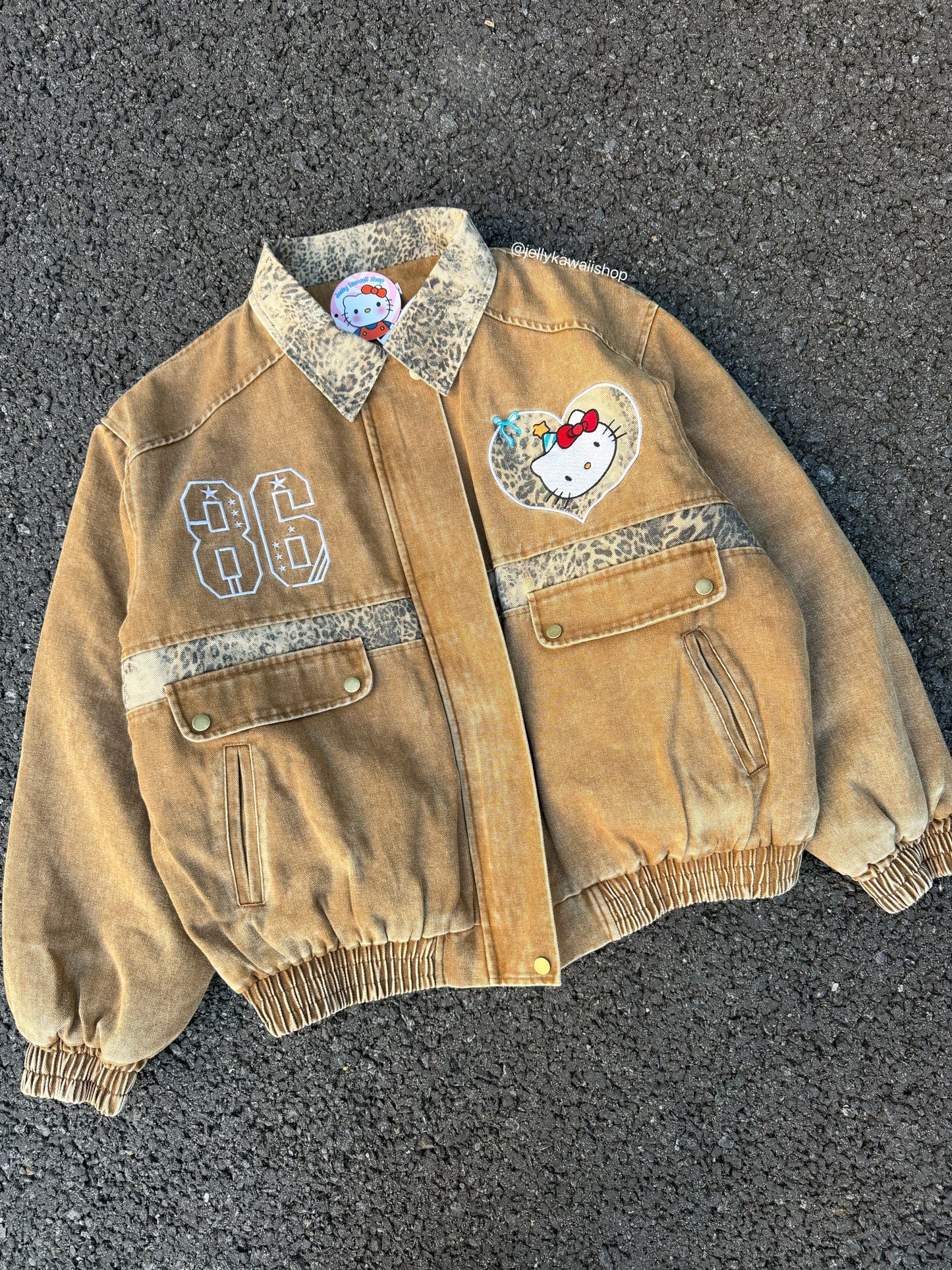 【Cyber Monday Deals🔥】Hellokitty Brown Leopard Print Varsity Jacket Baseball Bomber Jacket Vintage Unisex Streetwear Coats