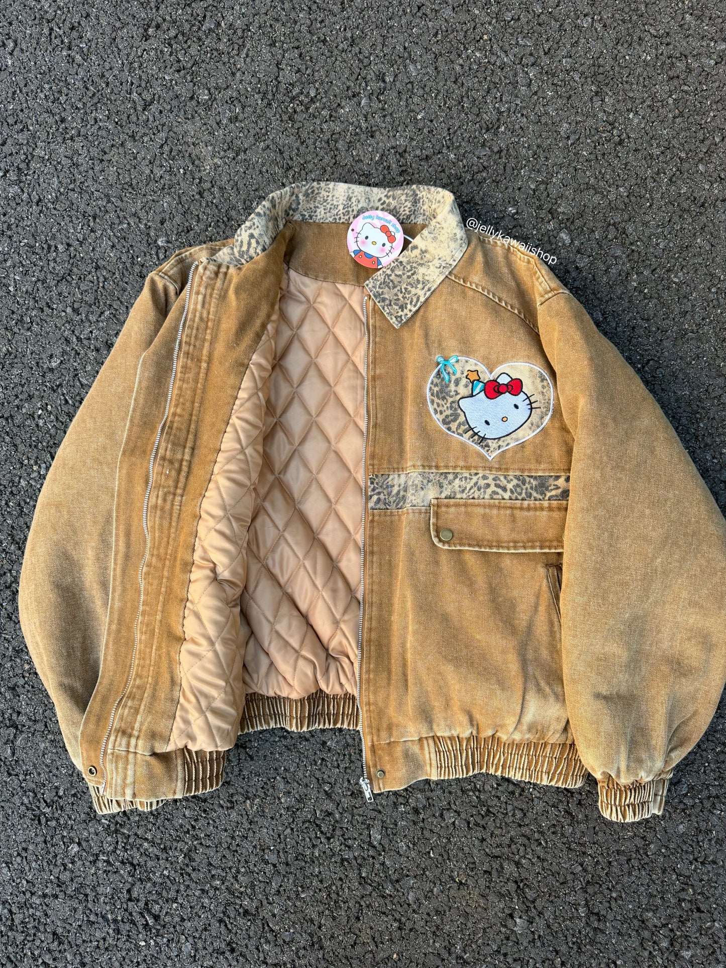 【Cyber Monday Deals🔥】Hellokitty Brown Leopard Print Varsity Jacket Baseball Bomber Jacket Vintage Unisex Streetwear Coats