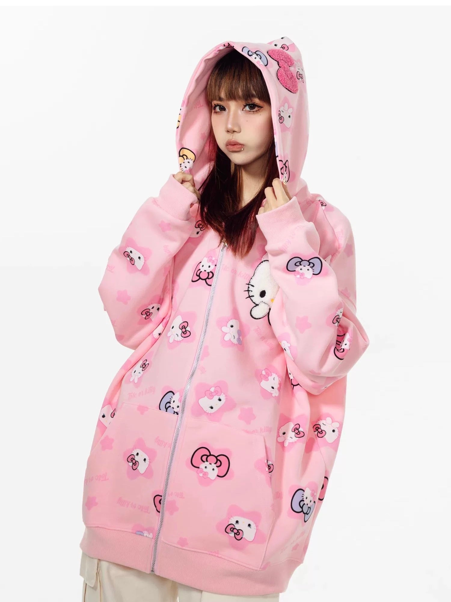 Hellokitty Hoodies Fall Jacket Oversized Sweatshirts Casual Zip Up Y2K ...