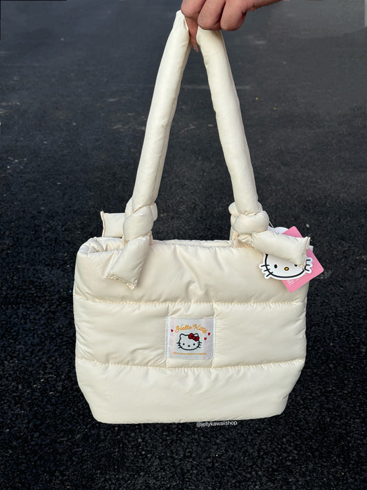 Sanrio Puffer Tote Bag Soft Puffy Bags Light Winter Down Cotton Padded Quilted Tote Bag Shoulder Handbag Purse