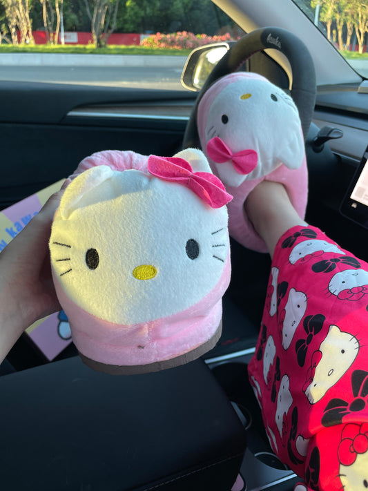 Hellokitty Women Cute Slipper for Adult Fuzzy Warm House Slippers Fluffy Home Shoes Ladies Girls Winter Slippers Indoor Outdoor