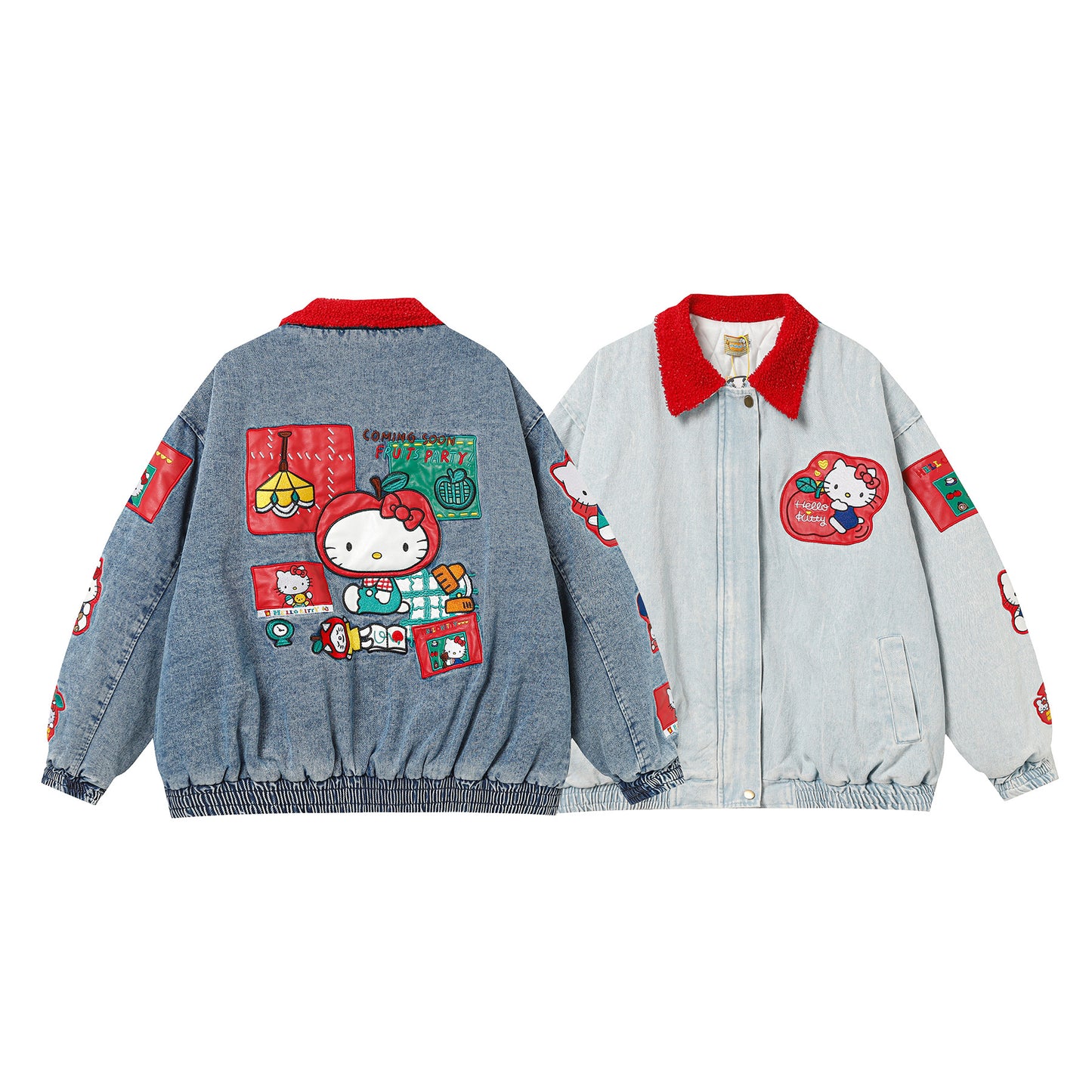 Hellokitty Embroidered Denim Jackets Fall Fashion Motorcycle Coats Winter Outfits Clothes