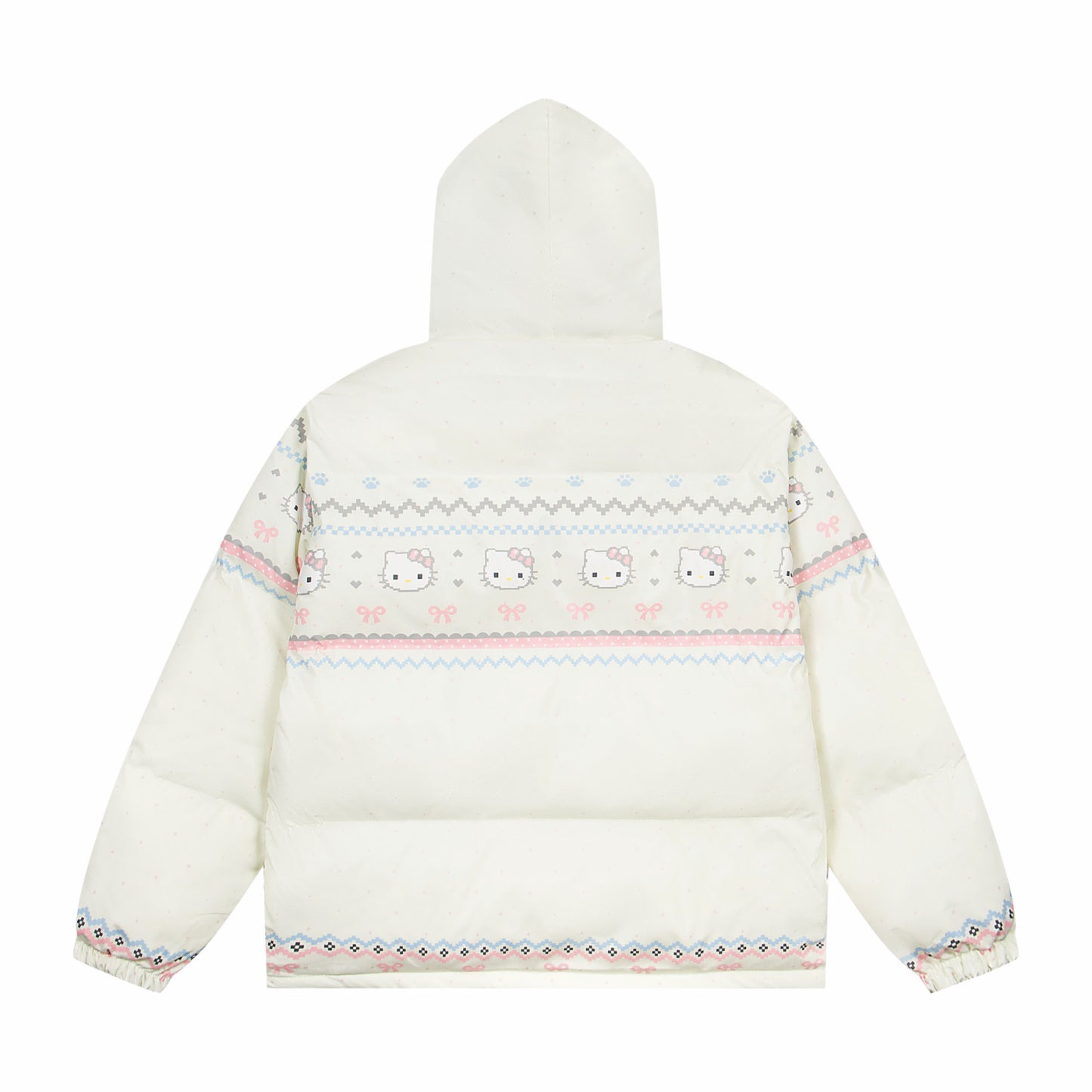 【Cyber Monday Deals🔥】Hellokitty Cute Winter Long Sleeve Zip Hooded Puffer Jacket Pockets Baggy Short Down Coat（Detachable hat fringe）