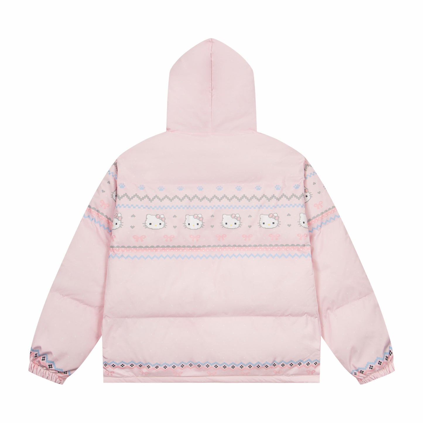 【Cyber Monday Deals🔥】Hellokitty Cute Winter Long Sleeve Zip Hooded Puffer Jacket Pockets Baggy Short Down Coat（Detachable hat fringe）