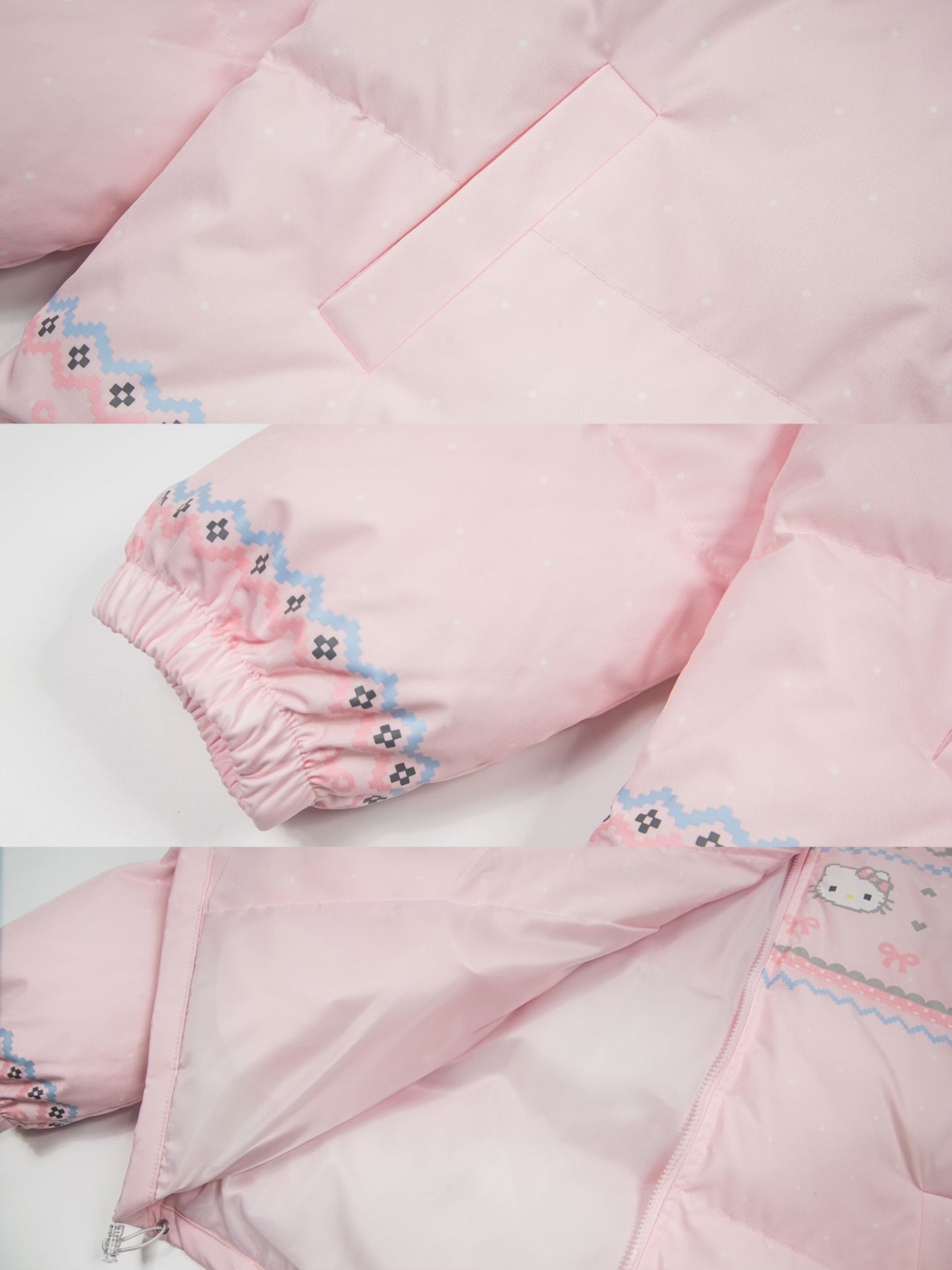 【Cyber Monday Deals🔥】Hellokitty Cute Winter Long Sleeve Zip Hooded Puffer Jacket Pockets Baggy Short Down Coat（Detachable hat fringe）