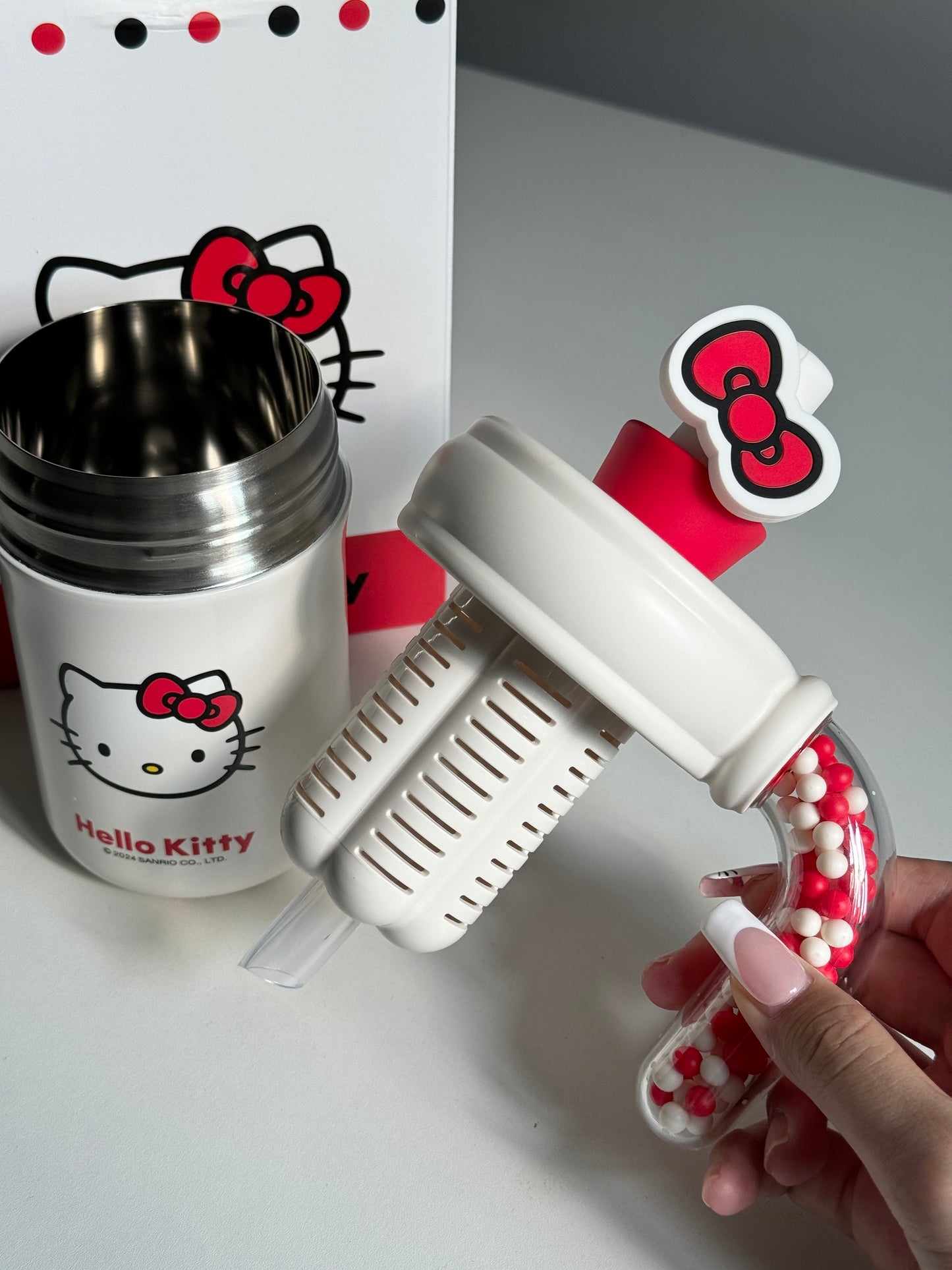 Hellokitty 400ml Tumbler with Handle Stainless Steel Insulated Cup with Lid & Straw Water Bottle Cupholder Friendly Women Travel Mug