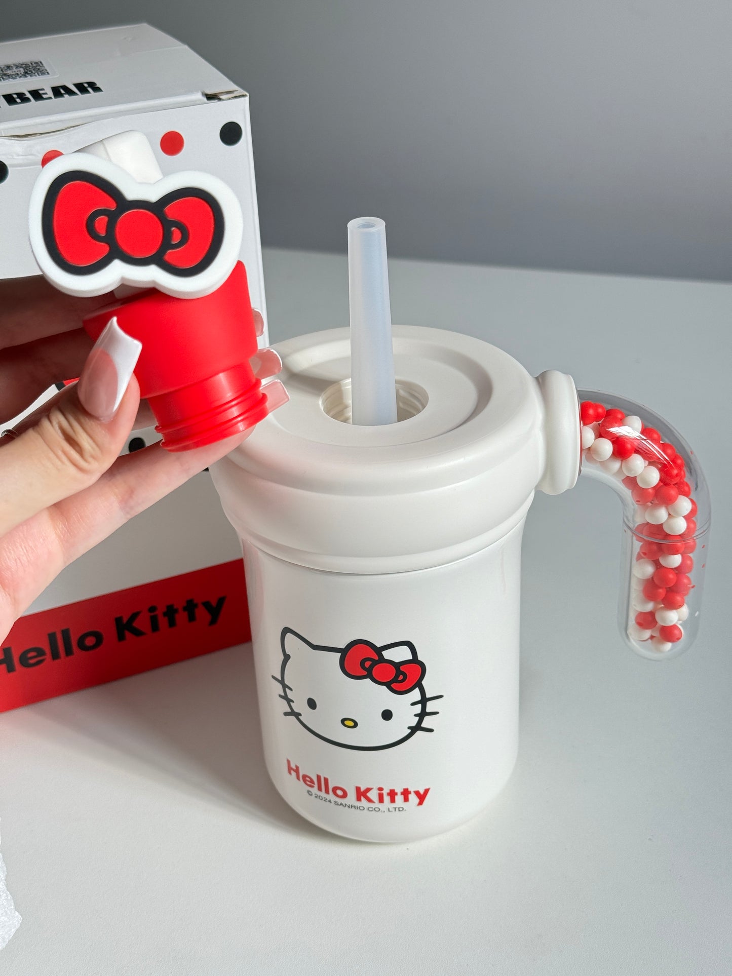 Hellokitty 400ml Tumbler with Handle Stainless Steel Insulated Cup with Lid & Straw Water Bottle Cupholder Friendly Women Travel Mug