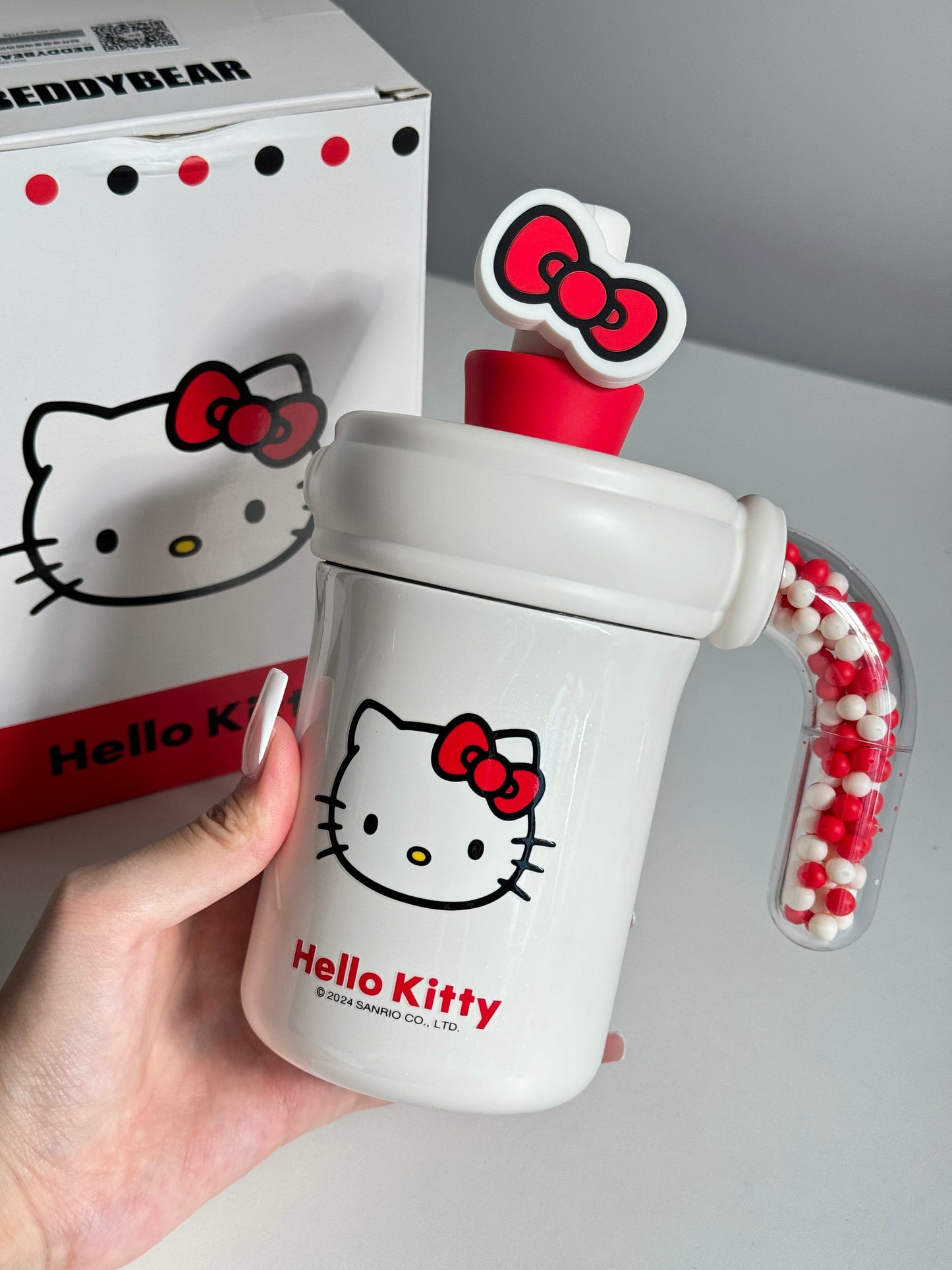 Hellokitty 400ml Tumbler with Handle Stainless Steel Insulated Cup with Lid & Straw Water Bottle Cupholder Friendly Women Travel Mug