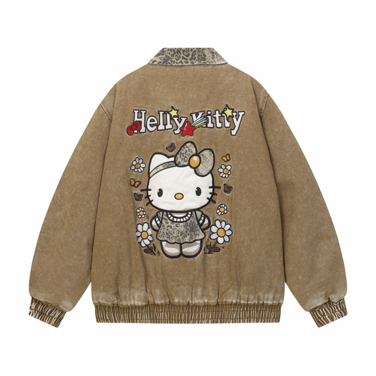 【Cyber Monday Deals🔥】Hellokitty Brown Leopard Print Varsity Jacket Baseball Bomber Jacket Vintage Unisex Streetwear Coats
