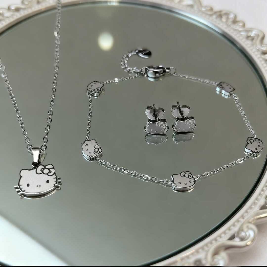 Hellokitty Stainless Steel Necklaces Bracelets Earring Set