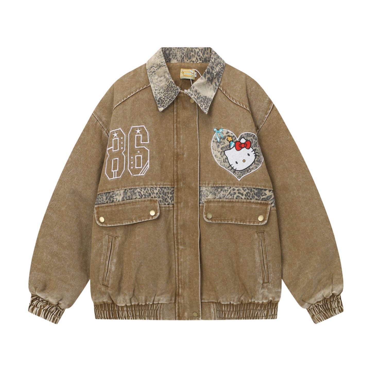 【Cyber Monday Deals🔥】Hellokitty Brown Leopard Print Varsity Jacket Baseball Bomber Jacket Vintage Unisex Streetwear Coats