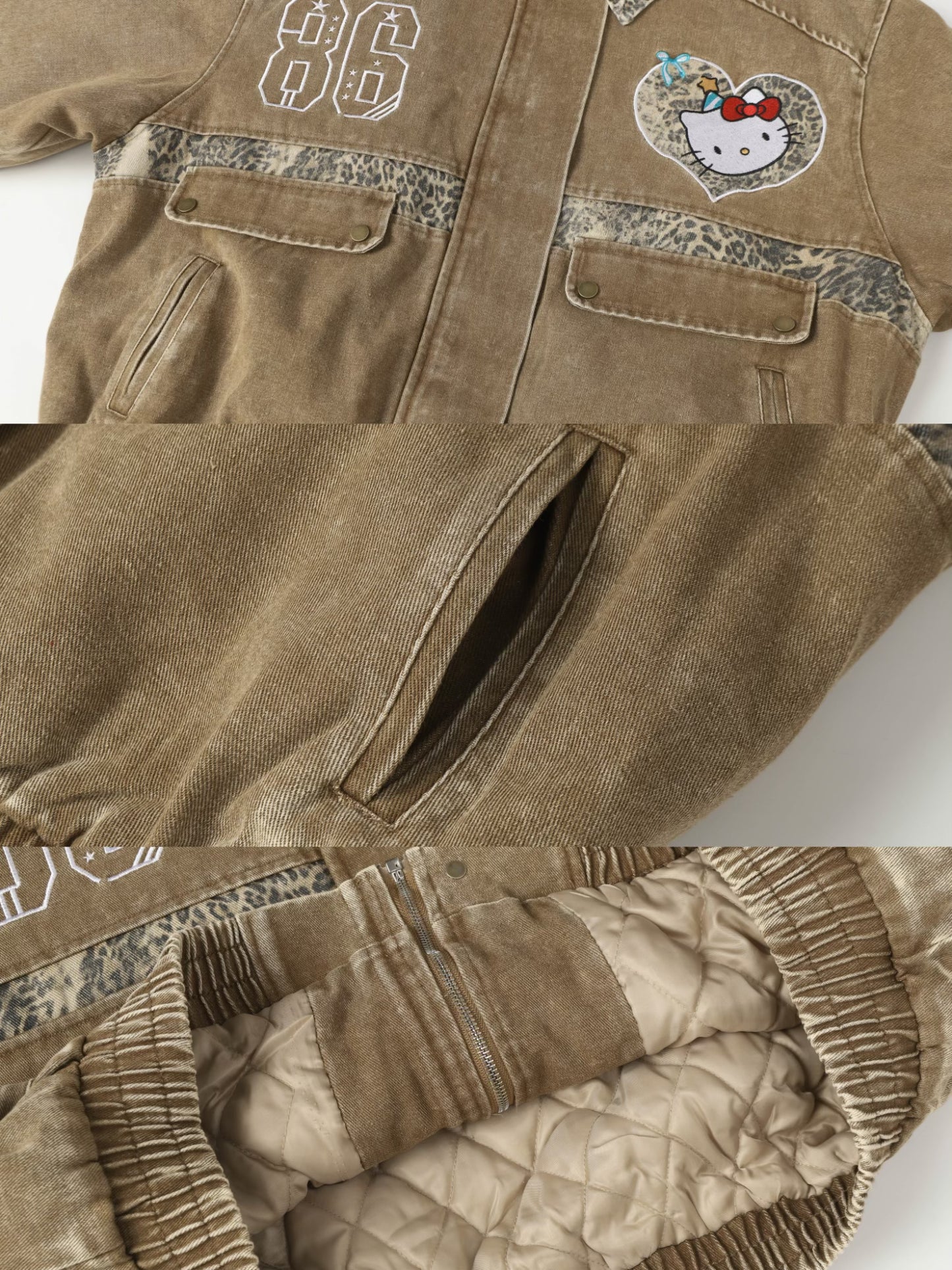 【Cyber Monday Deals🔥】Hellokitty Brown Leopard Print Varsity Jacket Baseball Bomber Jacket Vintage Unisex Streetwear Coats