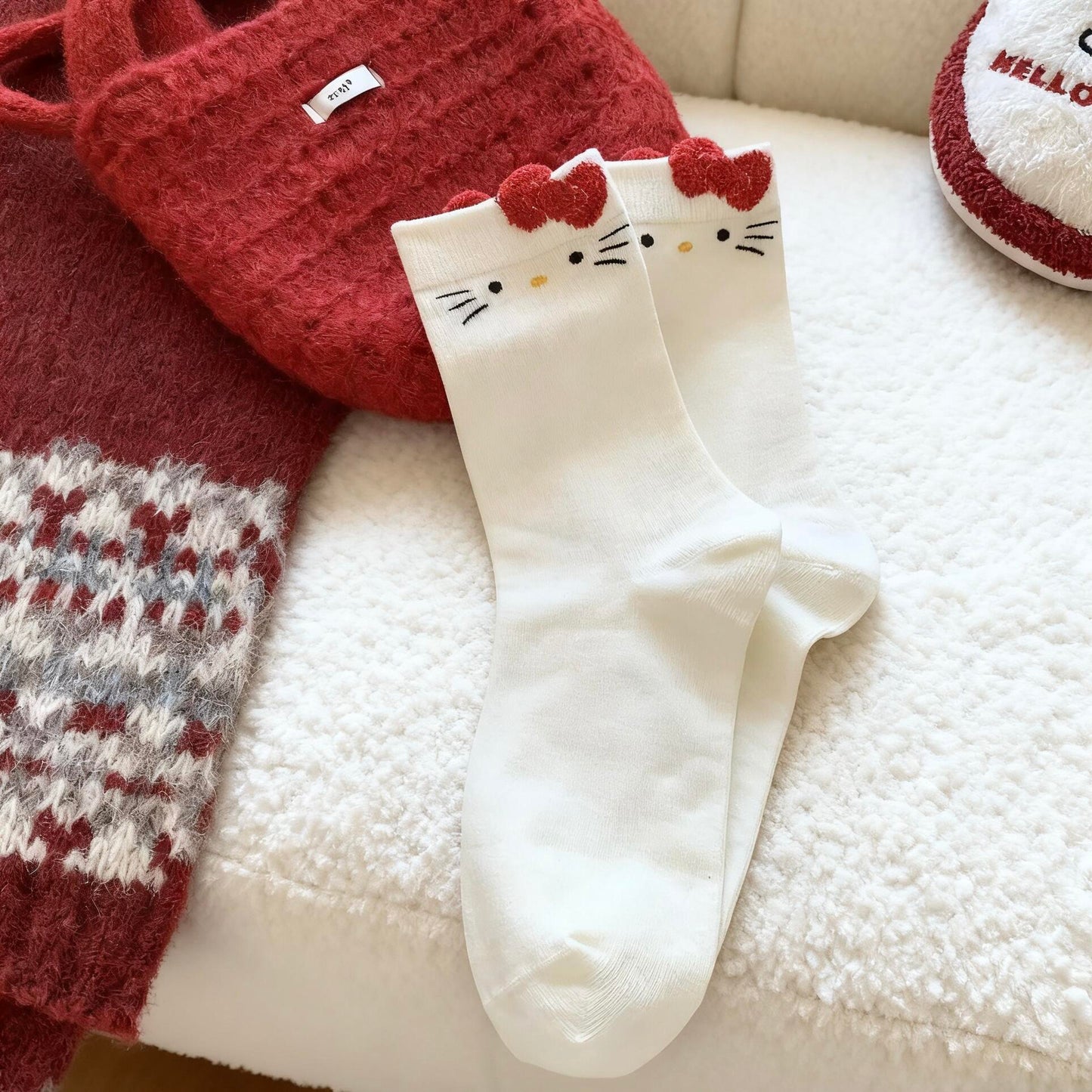 Hellokitty Women Autumn Winter Cotton Mid Calf Socks