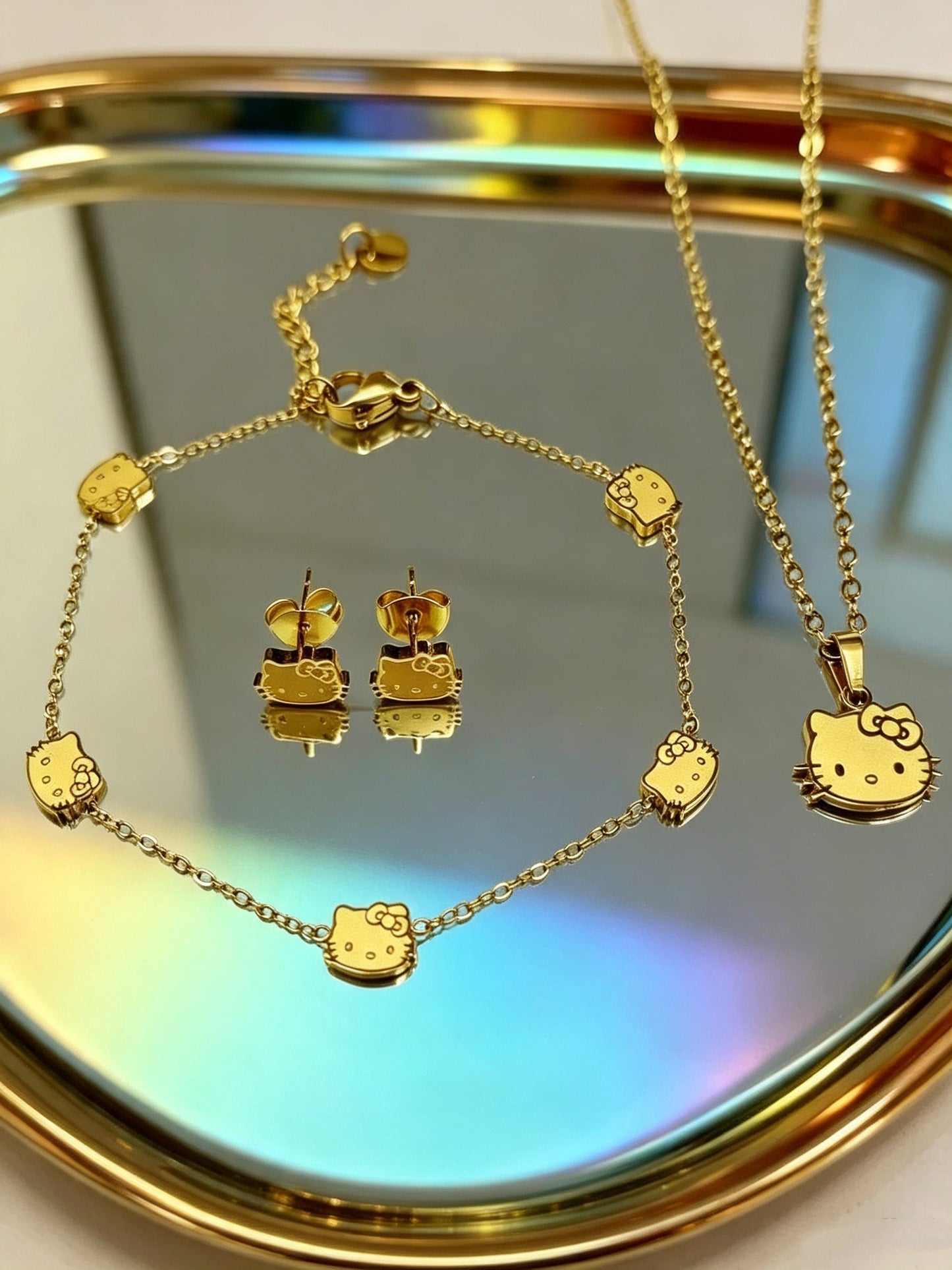 Hellokitty Stainless Steel Necklaces Bracelets Earring Set