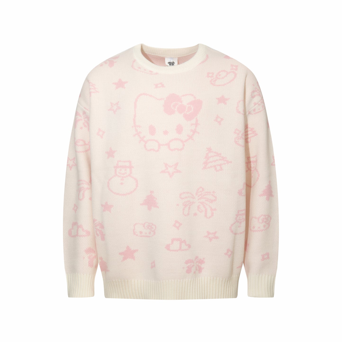 Hellokitty Long Sleeve Crew Neck Comfy Loose Oversized Knitted Pullover Sweater（Scarf Freebie）