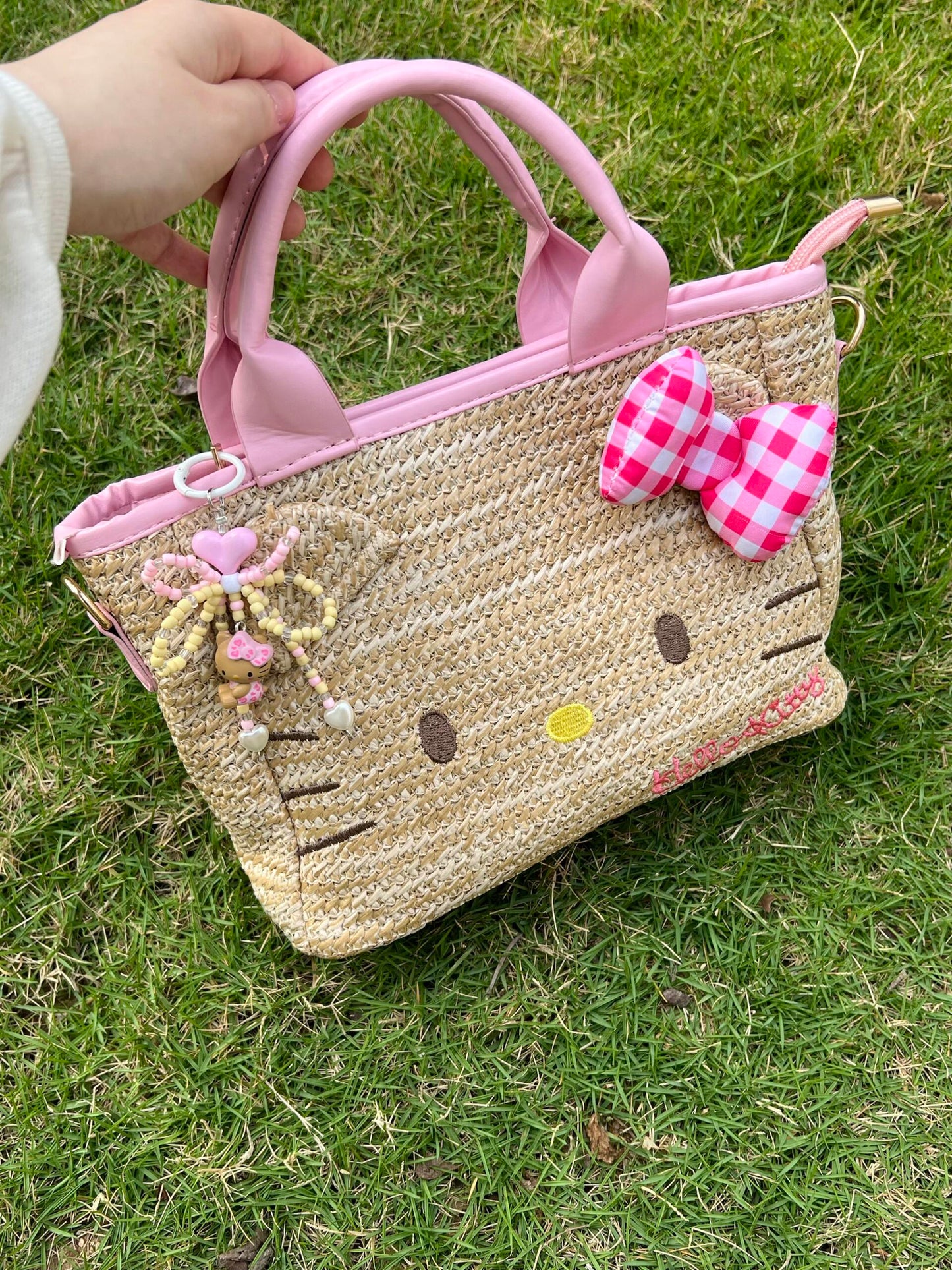 Hellokitty Summer Beach bag Handmade Straw Handbag