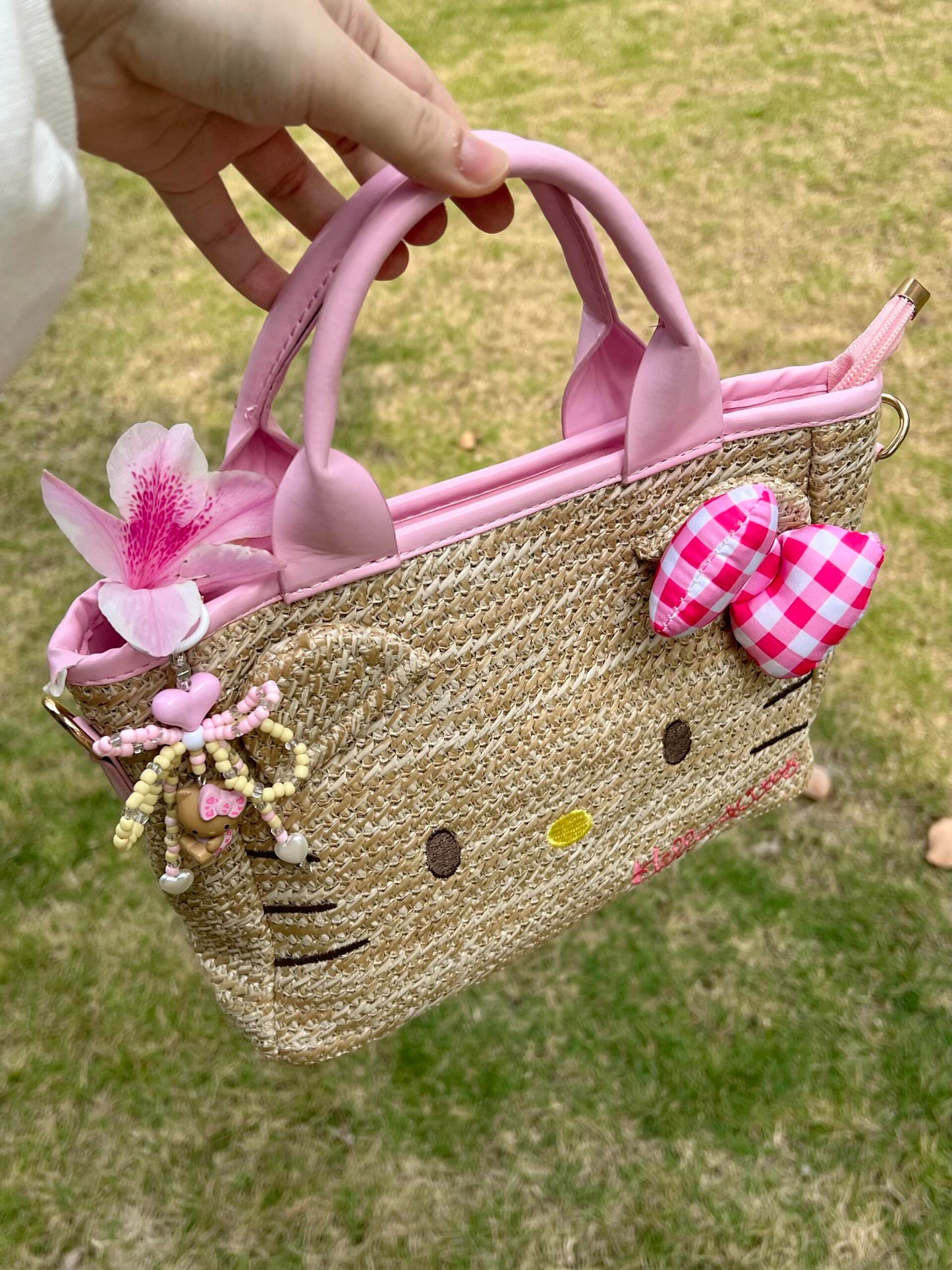 Hellokitty Summer Beach bag Handmade Straw Handbag