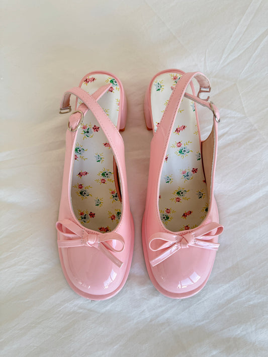 Pink Chunky High Heels Ankle Strap Pumps Mary Jane Bow Lace Dress Shoes