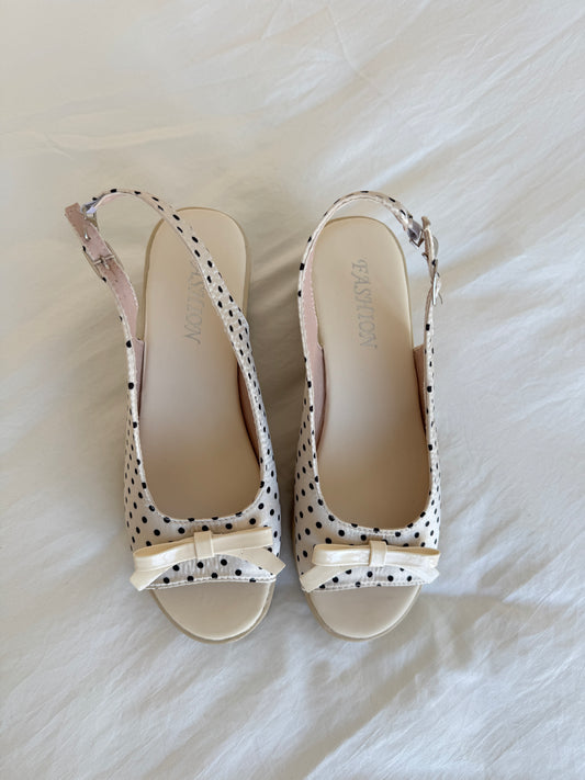 Polka Dot Back Adjustable Strap Straw Woven Classic Wedge Sandals Slingback Platform High Pumps Party Dress Casual Sandals 3 inches