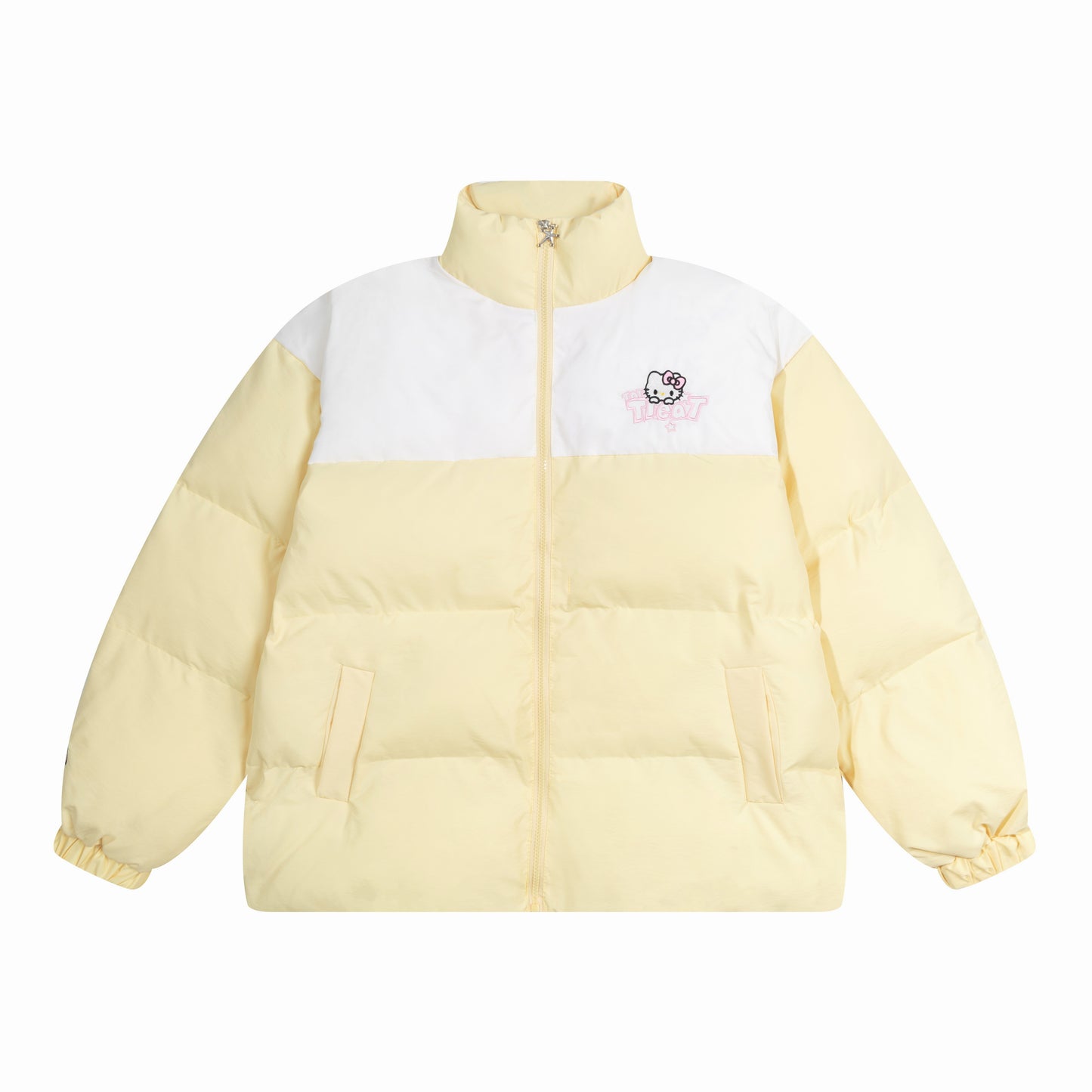 Hellokitty Winter Long Sleeve Zip Colorblocked Puffer Jacket Pockets Baggy Short Down Coats