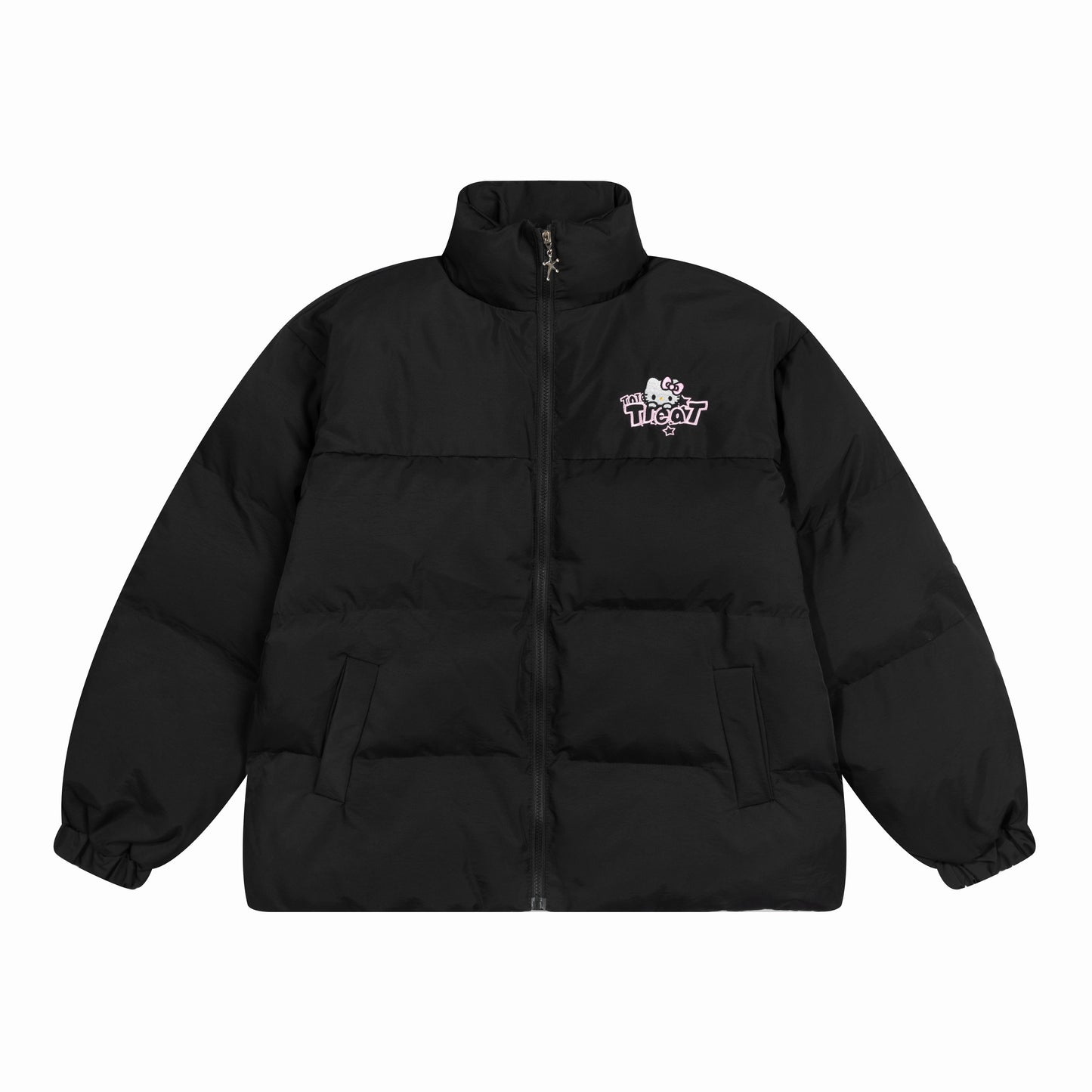 Hellokitty Winter Long Sleeve Zip Colorblocked Puffer Jacket Pockets Baggy Short Down Coats