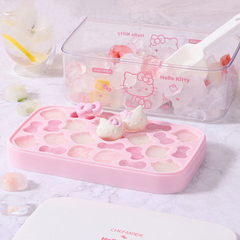 Hellokitty Shape Ice Cube Tray with Lid and Bin | Reusable Ice Maker for Freezer,Water,Whiskey,Cocktail (with Scoop)