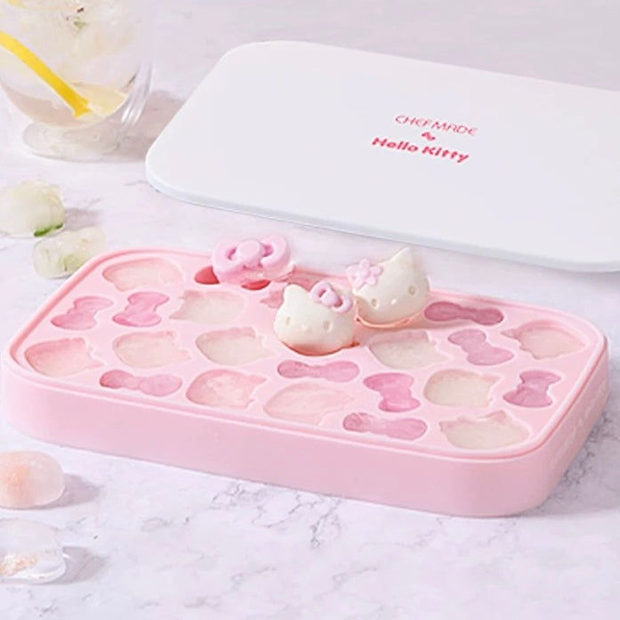 Hellokitty Shape Ice Cube Tray with Lid and Bin | Reusable Ice Maker for Freezer,Water,Whiskey,Cocktail (with Scoop)