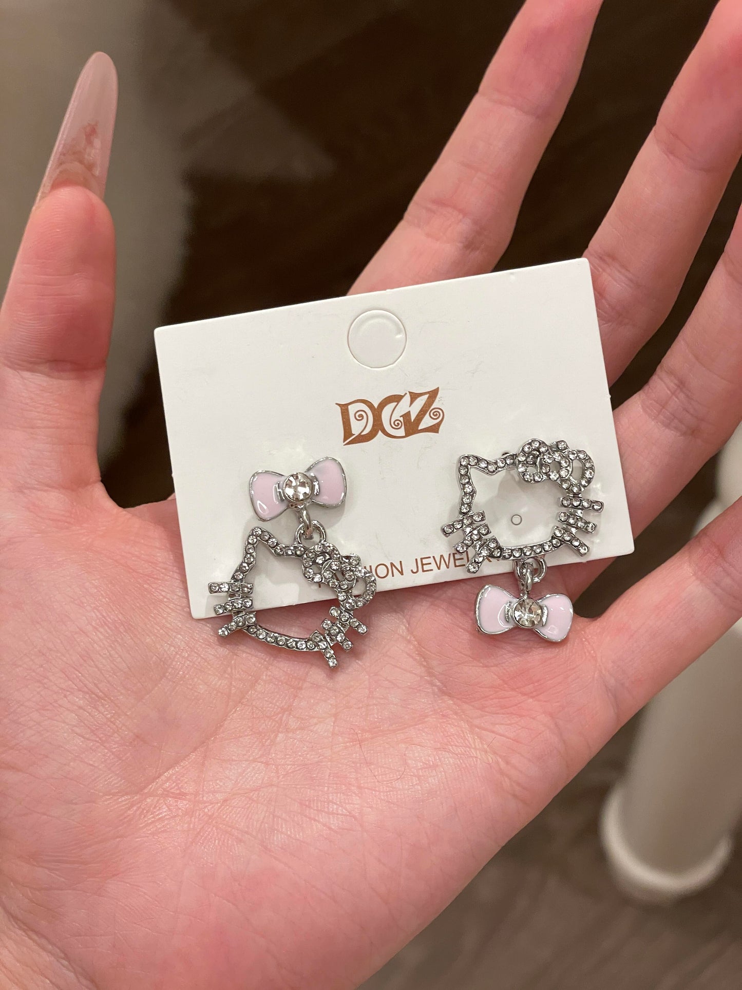 HelloKitty Sparkle Skeleton Pink Bow Pendant Earrings 2PCS