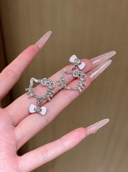 HelloKitty Sparkle Skeleton Pink Bow Pendant Earrings 2PCS