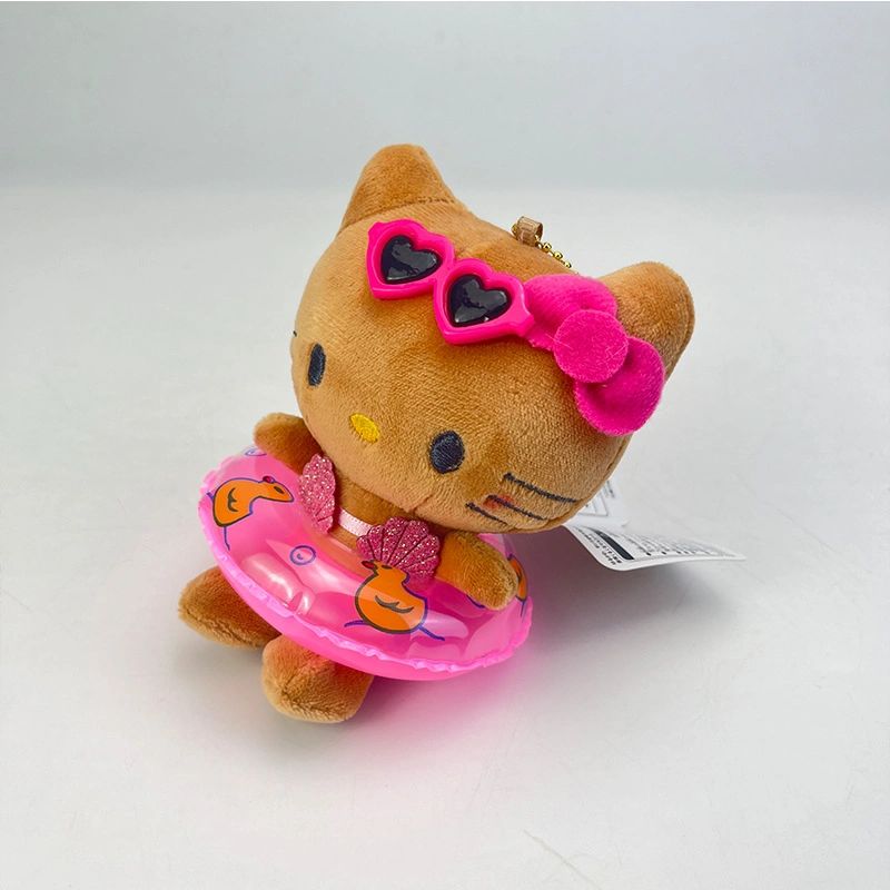 Hellokitty Tan Swimming Ring Plush Keychain｜5in/12Cm Cute  Pendant Doll Keyring Accessories Pendant Toy Girls Gift