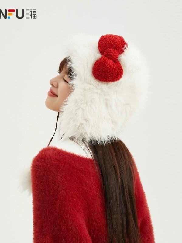 Hellokitty Plush Hat for Women Fuzzy Cute Hat Y2K Winter Cold Weather