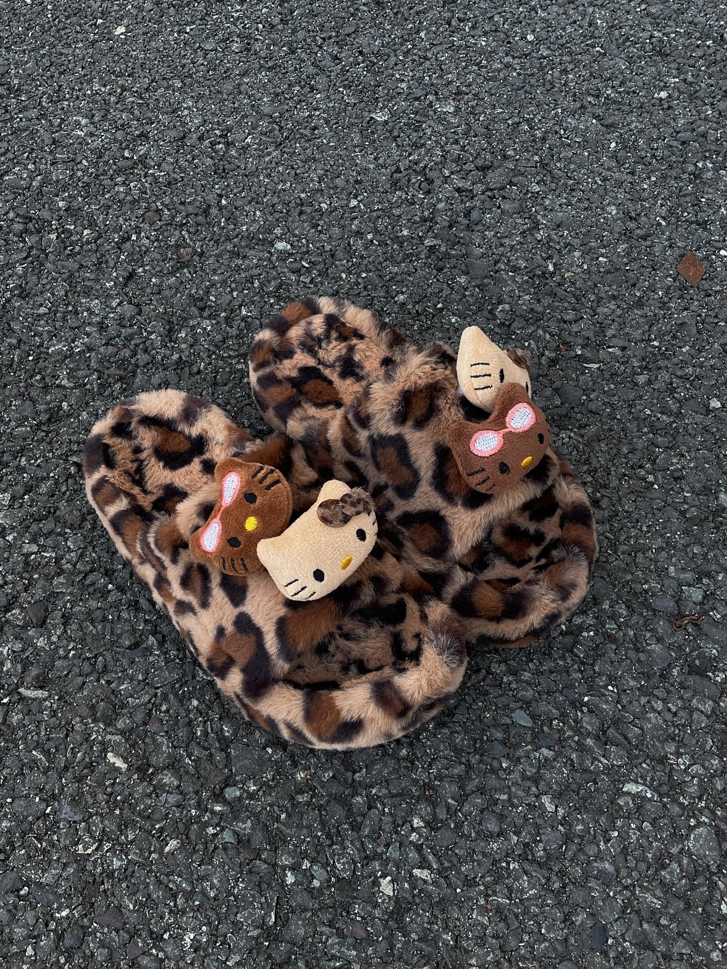 Hellokitty Leopard Print Cute Plush High-Heeled Fluffy Slippers