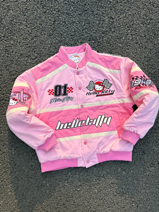 Hellokitty Pink Racing Car Varsity Jacket Baseball Bomber Jacket Vintage Unisex Streetwear Coats