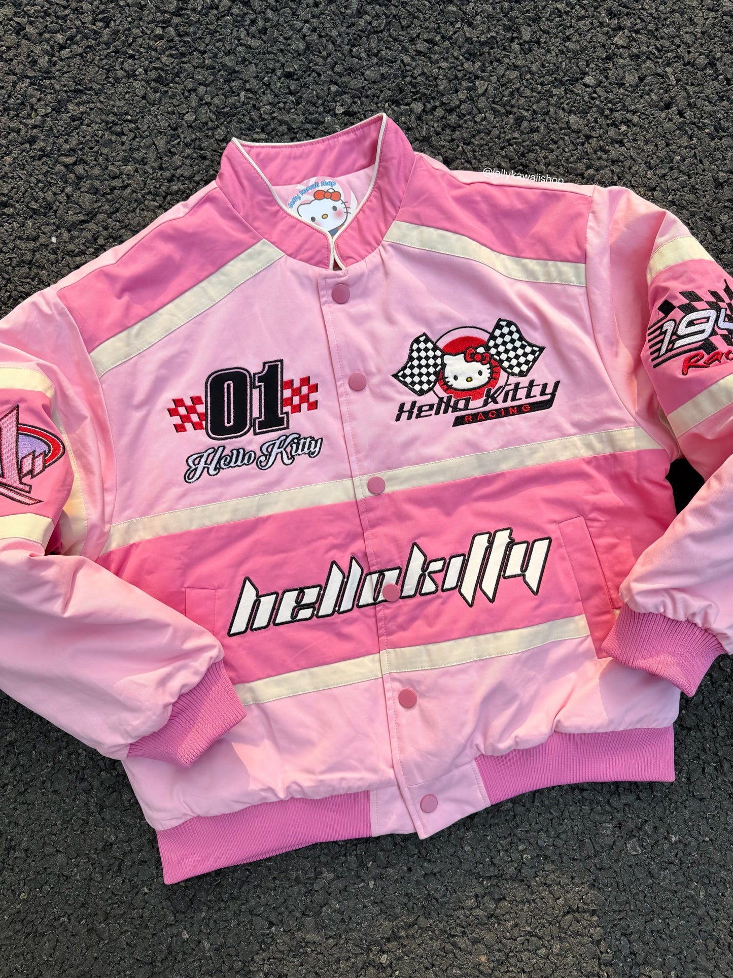 【 Holiday Deals🔥】Hellokitty Pink Racing Car Varsity Jacket Baseball Bomber Jacket Vintage Unisex Streetwear Coats