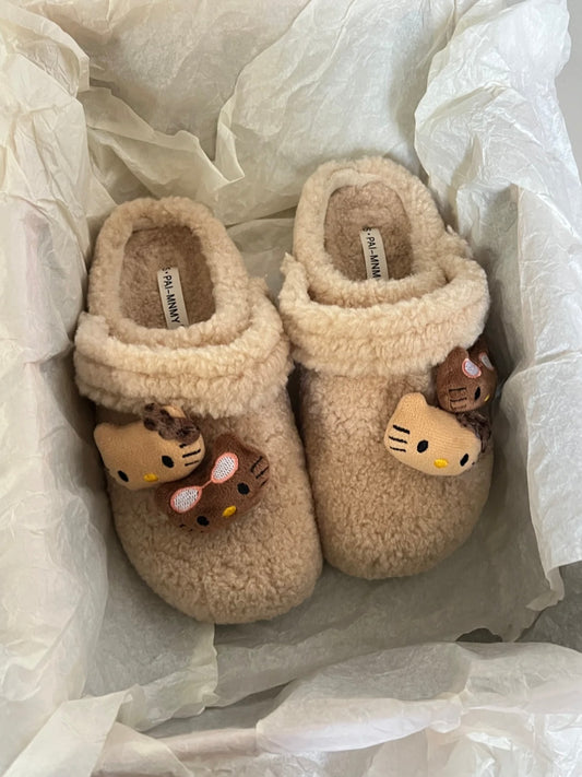 Hellokitty Fuzzy Plush Clogs Fluffy Winter House Shoes Indoor and Outdoor