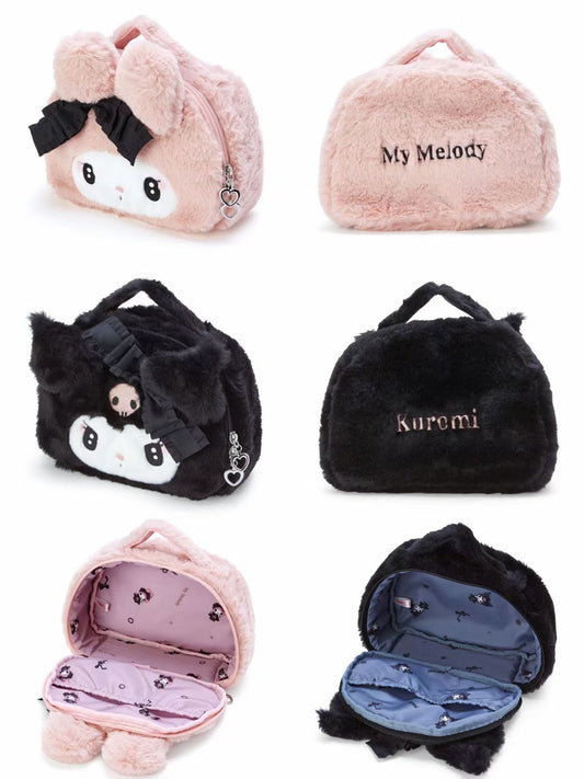 Sanrio Plush Travel Makeup Portable Storage Bag | Dividers for Cosmetics Makeup Brushes Toiletry Jewelry Digital Accessories