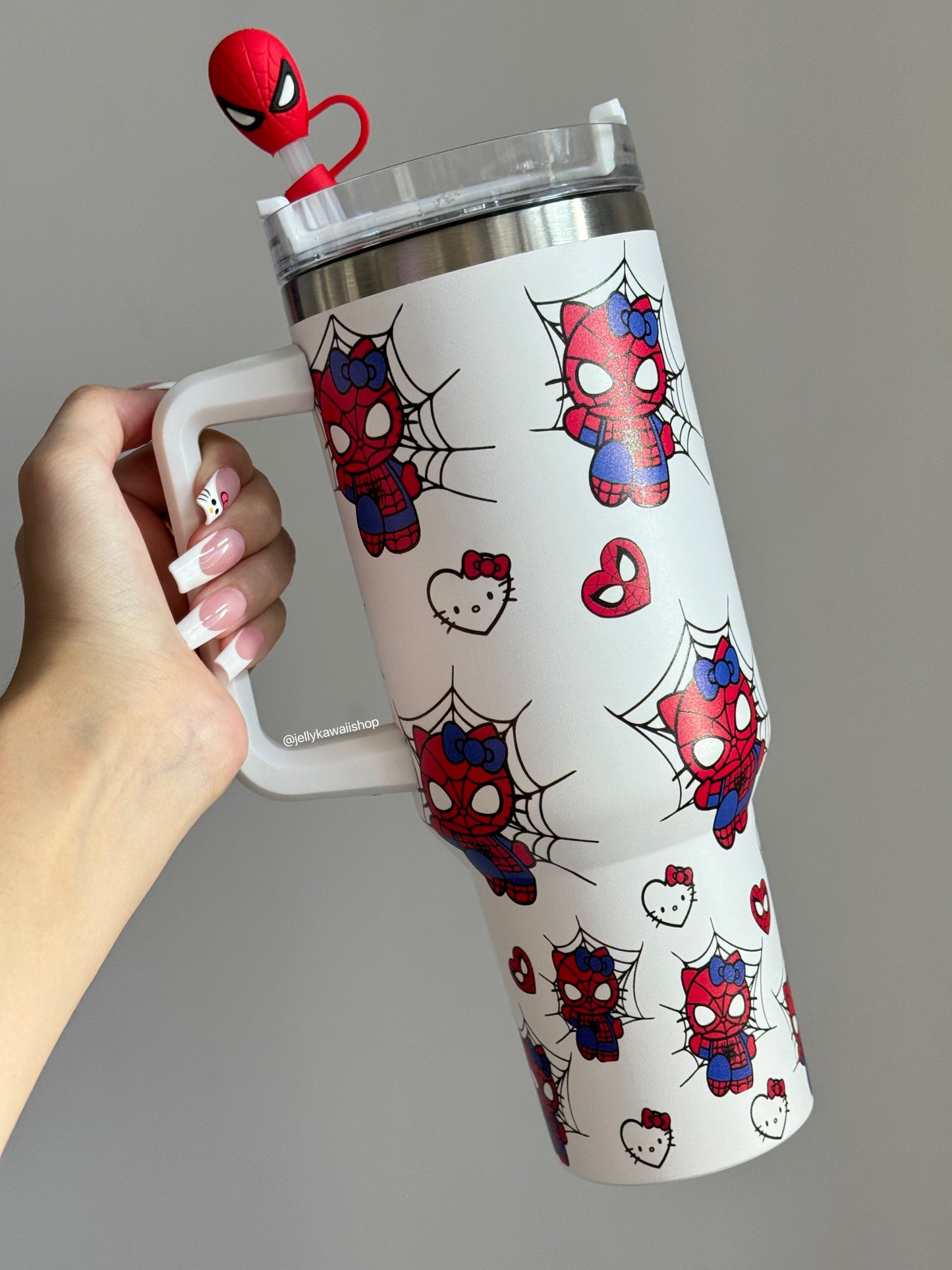 SipSweetie｜HelloKitty x Spiderman In-Car Insulated Cup 1200 ml Tumbler with Handle Stainless Steel Insulated Cup with Lid #0001