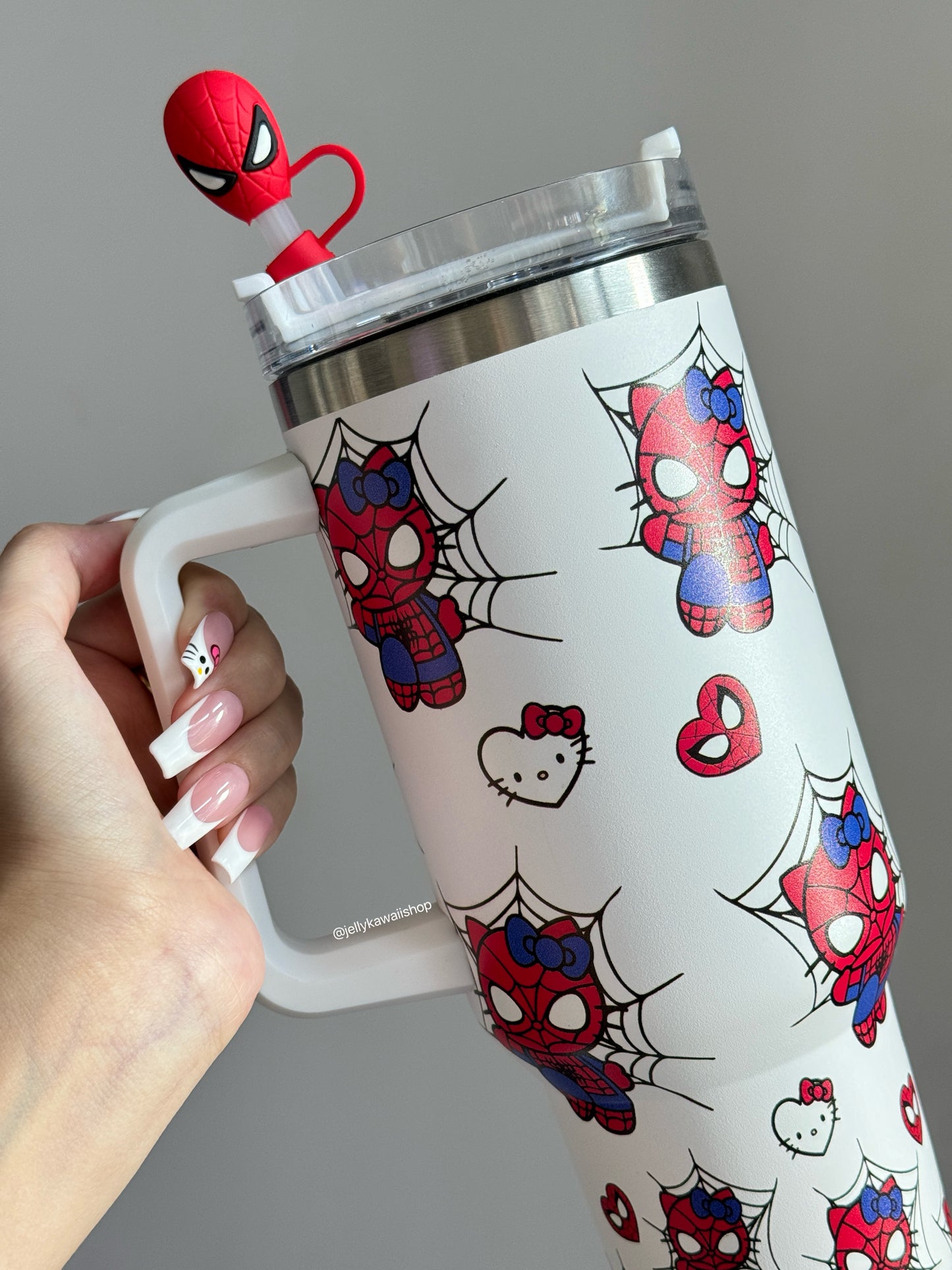 SipSweetie｜HelloKitty x Spiderman In-Car Insulated Cup 1200 ml Tumbler with Handle Stainless Steel Insulated Cup with Lid #0001