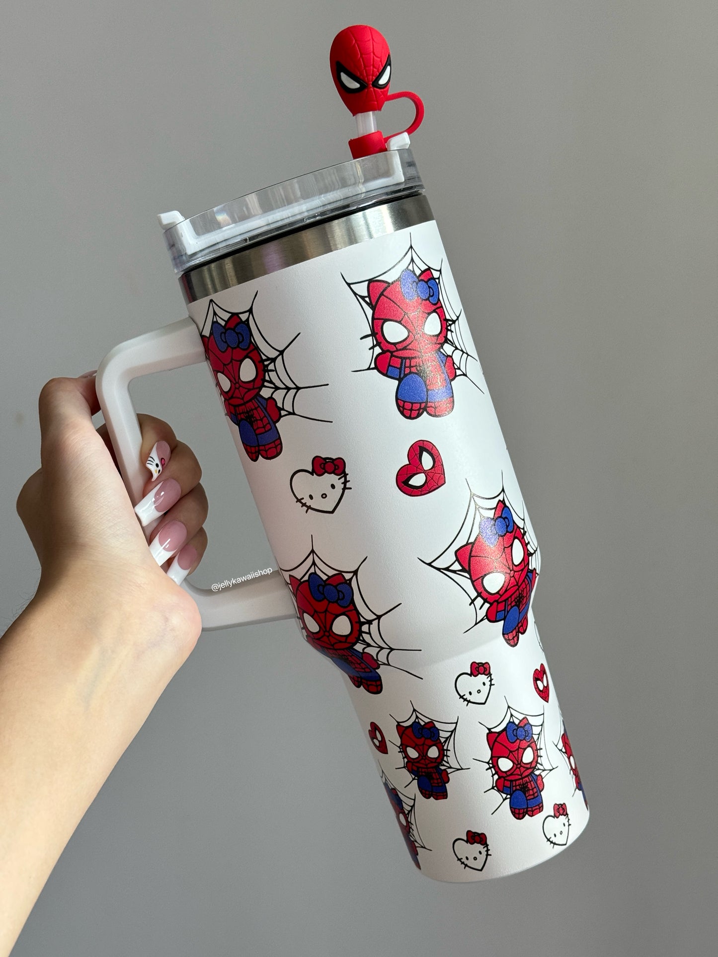 SipSweetie｜HelloKitty x Spiderman In-Car Insulated Cup 1200 ml Tumbler with Handle Stainless Steel Insulated Cup with Lid #0001