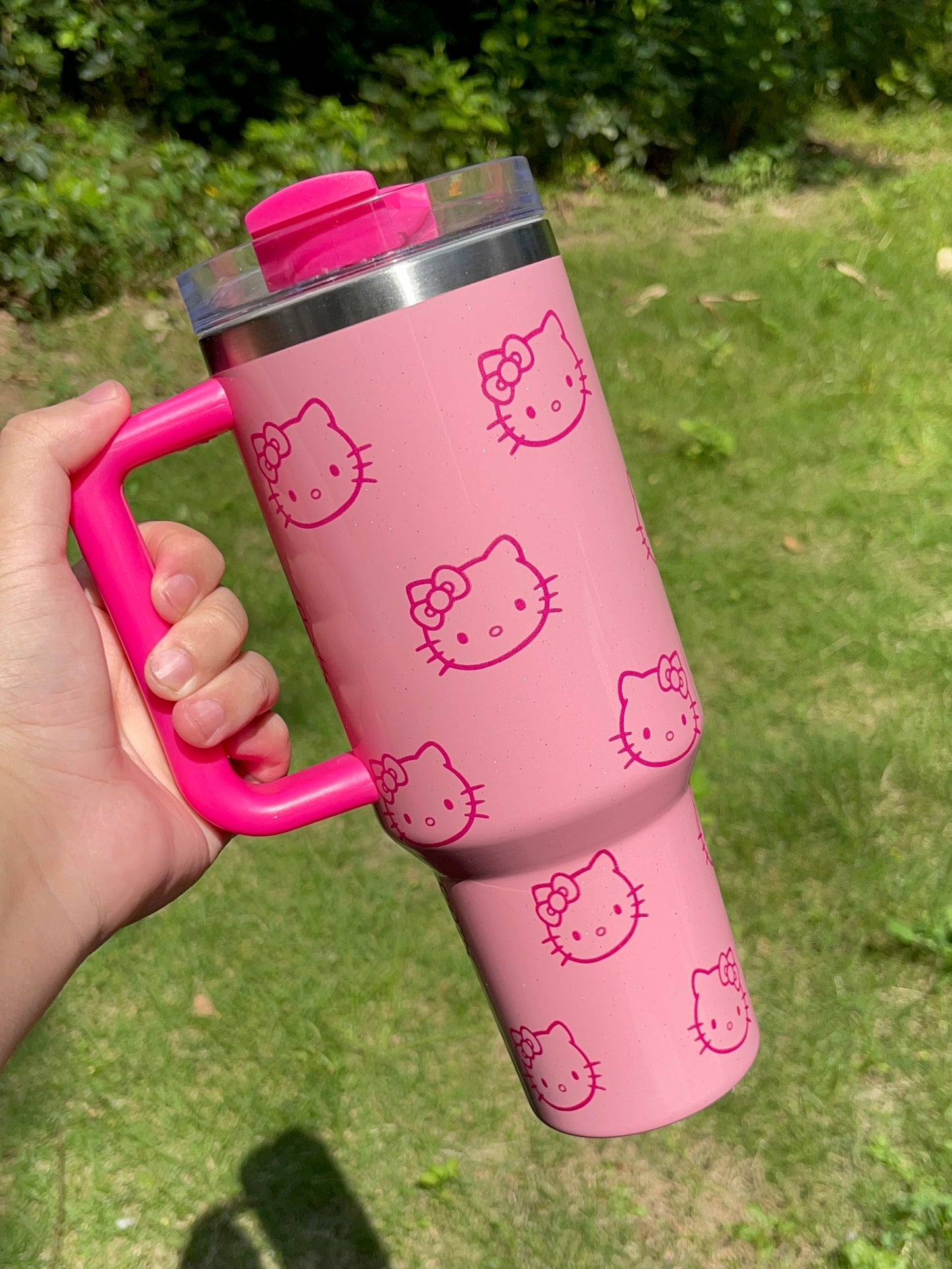 HelloKitty In-Car Insulated Cup 1200 ml Tumbler with Handle , Stainless Steel Insulated Cup with Lid Gym Water Bottle Cupholder Friendly Women Travel Mug