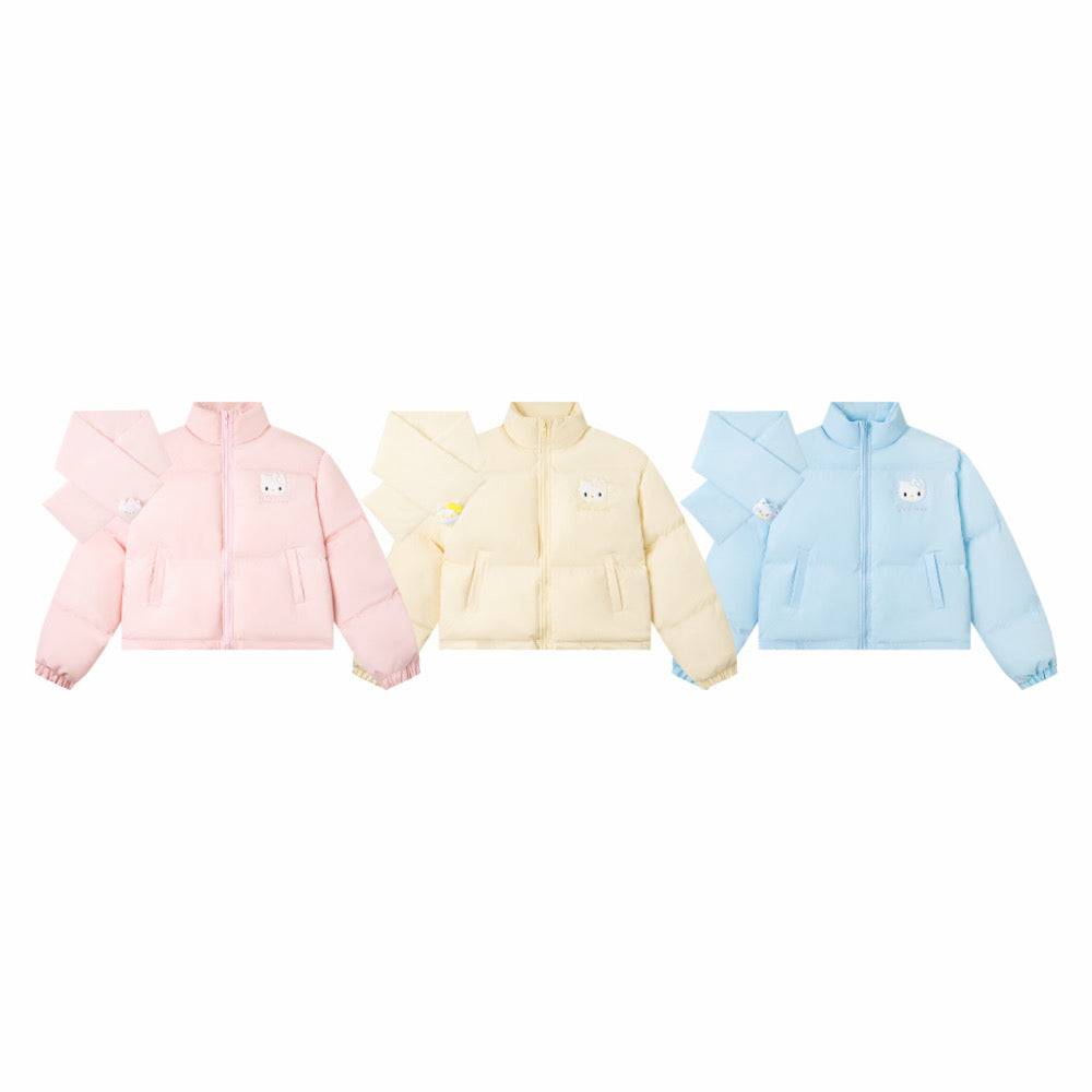 【 Holiday Deals🔥】Hellokitty Puffer Jackets WIth Scarf Winter Jacket Zipped Pockets Short Quilted Coat