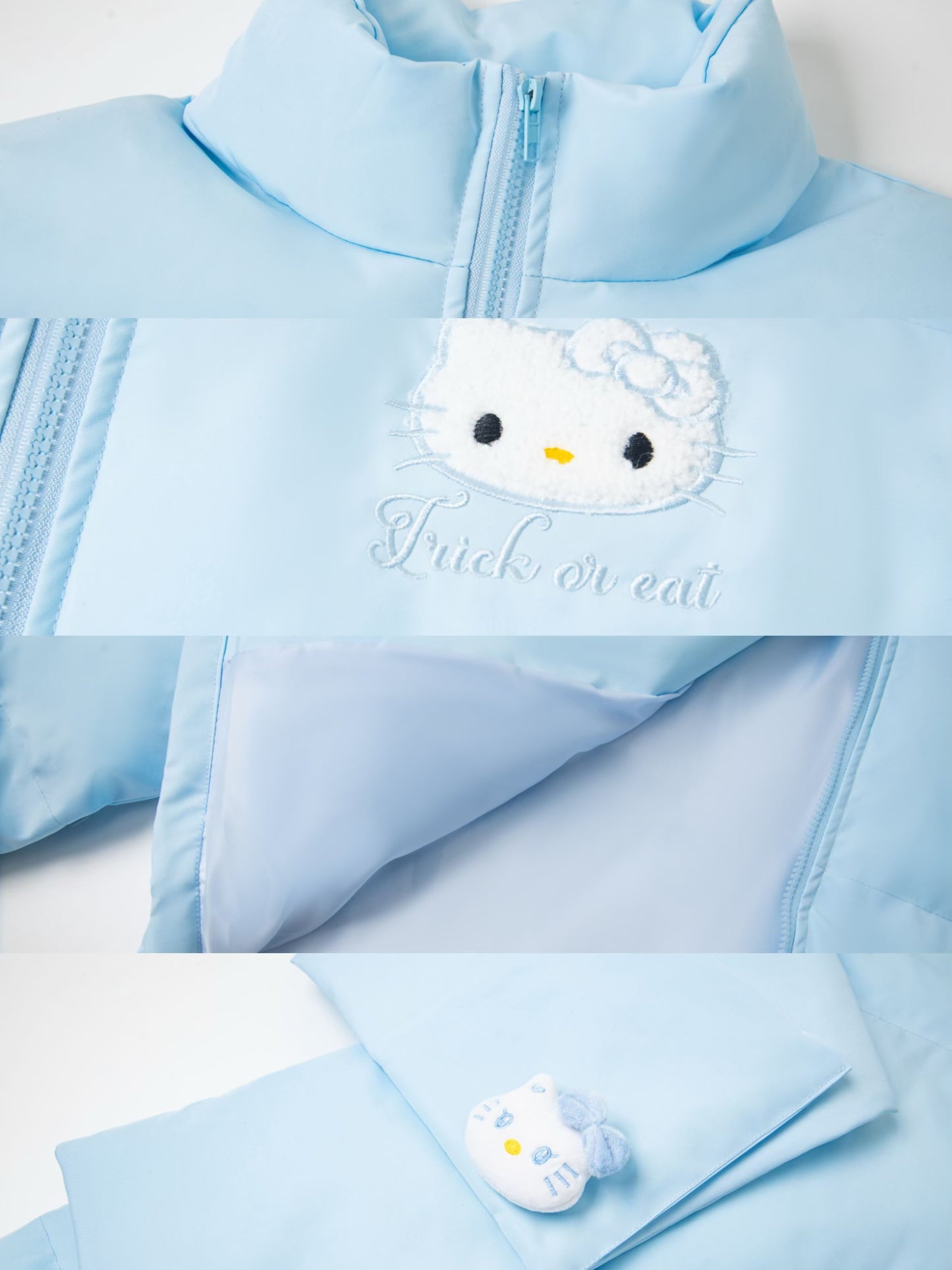 【 Holiday Deals🔥】Hellokitty Puffer Jackets WIth Scarf Winter Jacket Zipped Pockets Short Quilted Coat