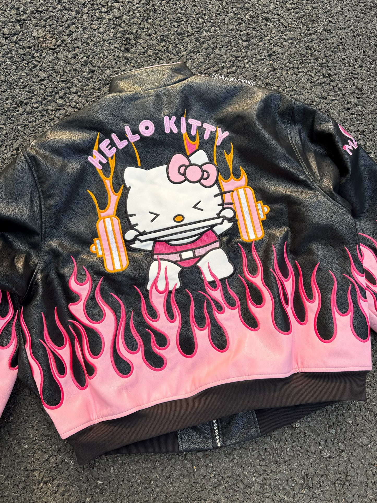 Hellokitty Pink Flame Faux Leather Jacket Oversized Racing Motorcycle Jackets Moto Coats Unisex Trendy Streetwear Jacket