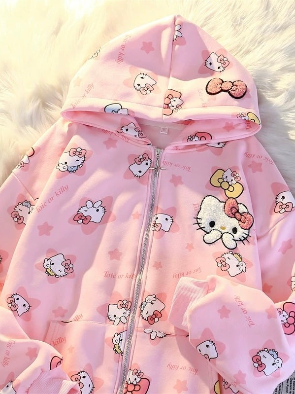 Hellokitty Hoodies Fall Jacket Oversized Sweatshirts Casual  Zip Up Y2K Hoodie with Pocket